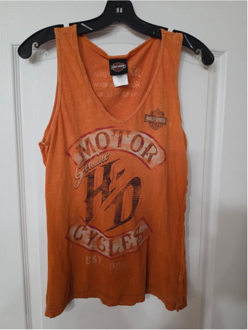 Harley-Davidson Women's Medium Tank Top Bald Eagle Marquette MI Orange